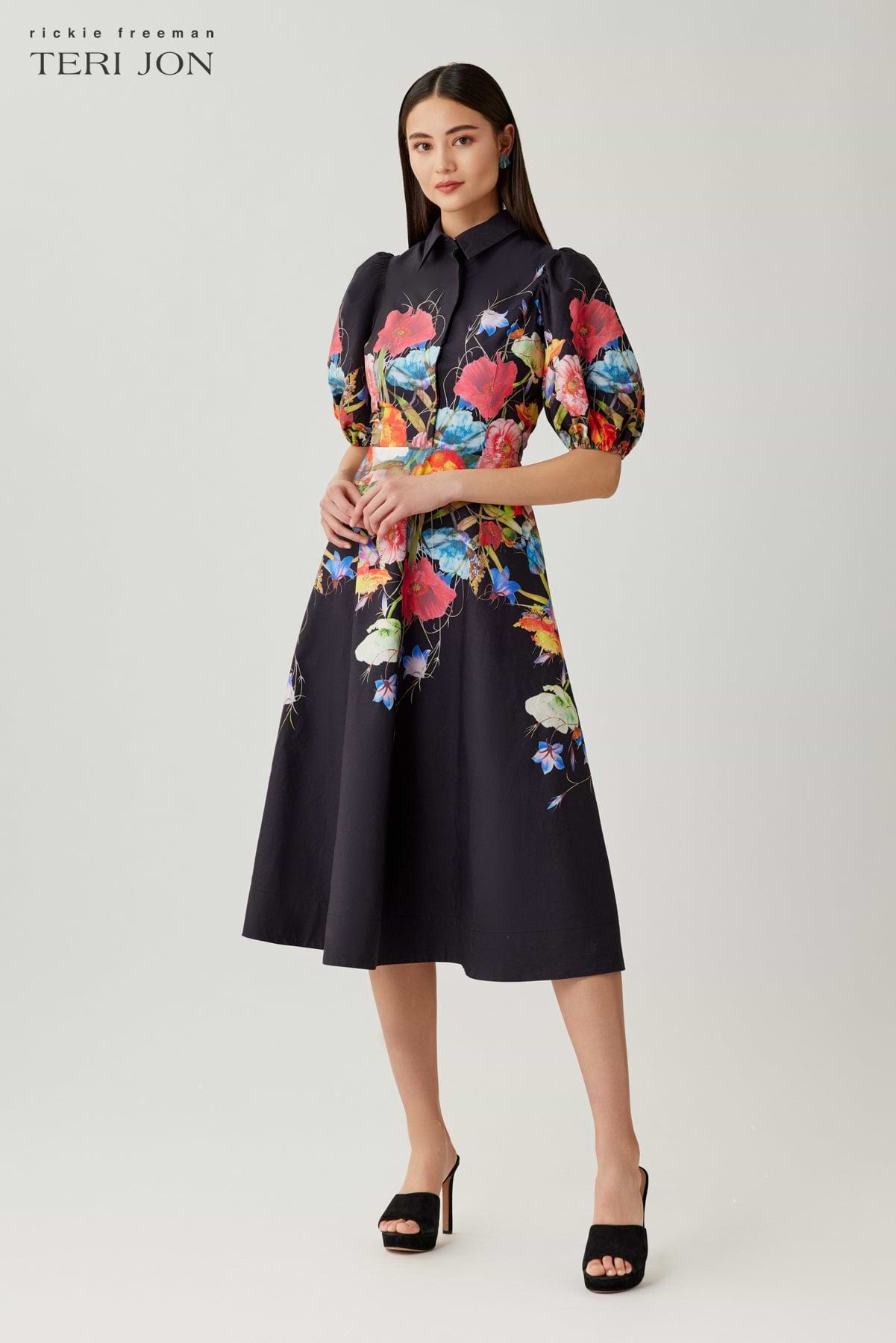 Teri Jon By Rickie Freeman Women's Puff Sleeve Shirtdress - Multi - Size 16