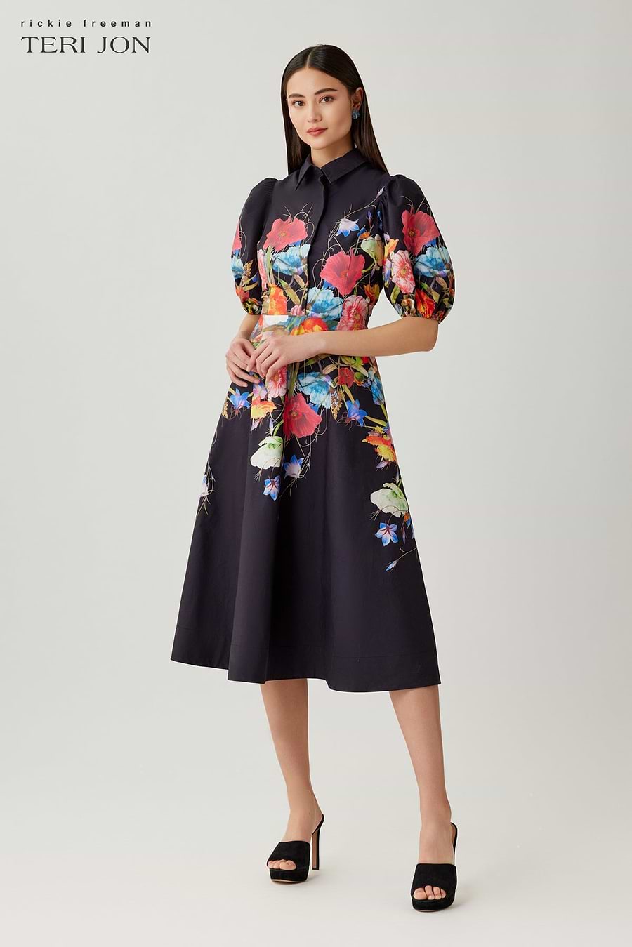 Teri Jon By Rickie Freeman Women's Puff Sleeve Shirtdress - Multi - Size 16
