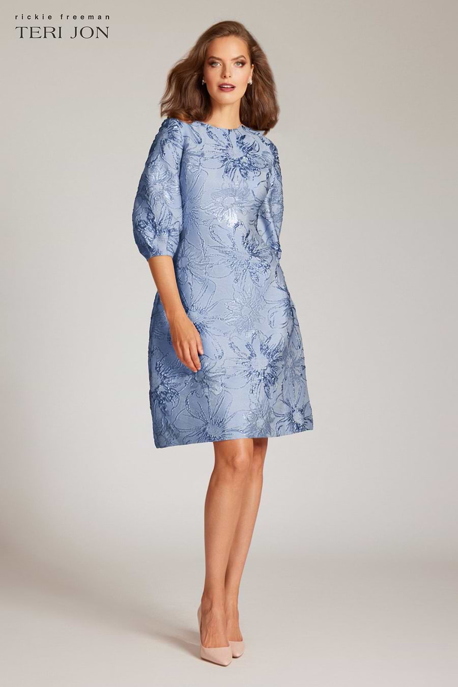 Floral Pattern Jacquard Balloon Sleeve Dress – Terijon.com