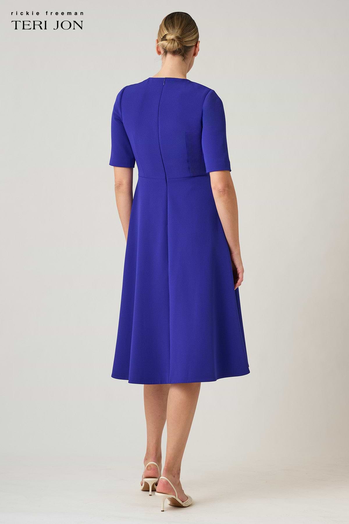 Crepe Short Sleeve Flower Applique Dress – Terijon.com