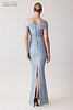 Metallic Jacquard Off The Shoulder Pleated Gown