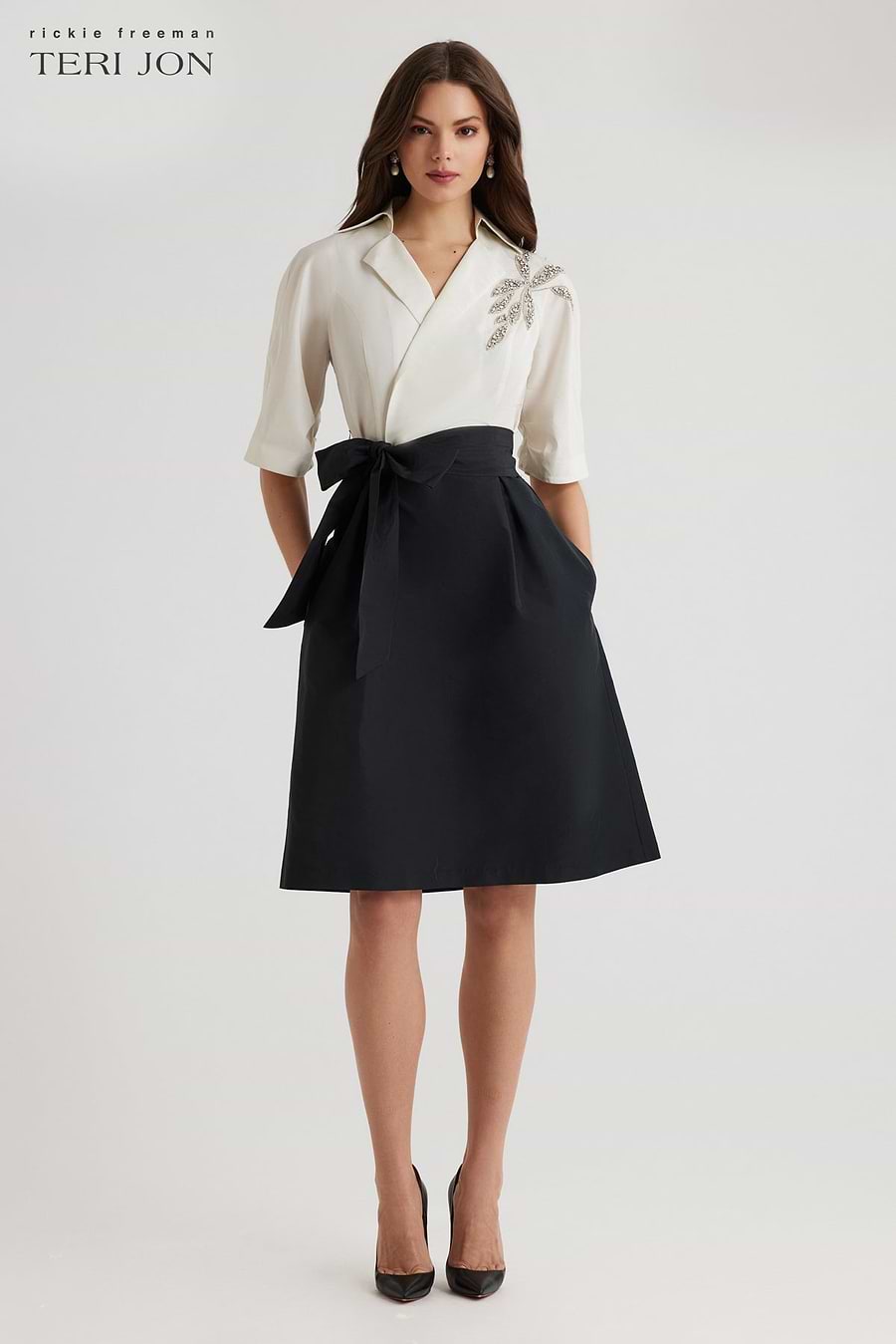 Taffeta Beaded Shirt Waist Dress