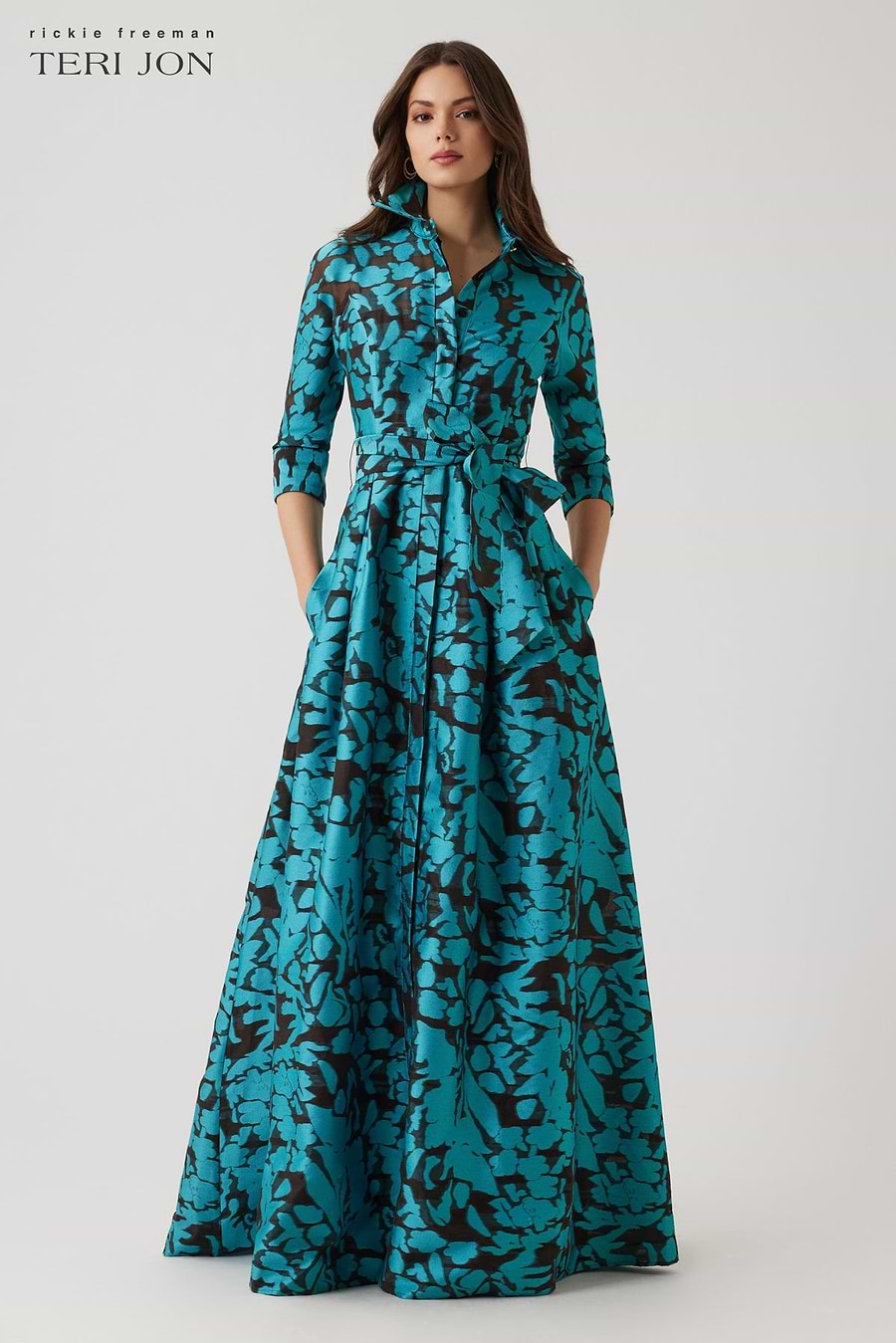 Burnout Jacquard Floral Shirtwaist Gown