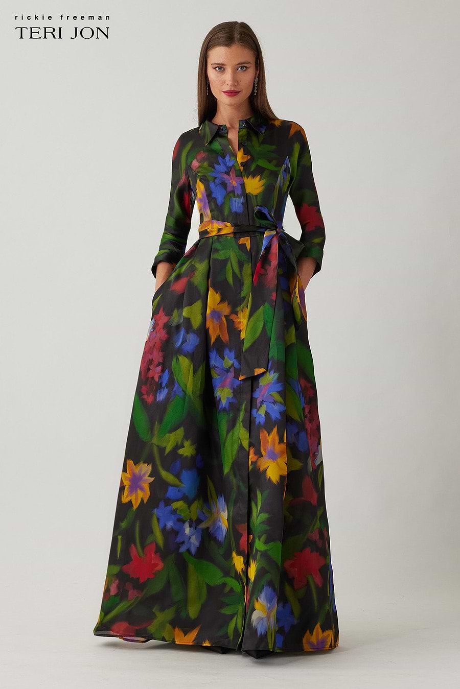 Floral Print Organza Shirt Gown