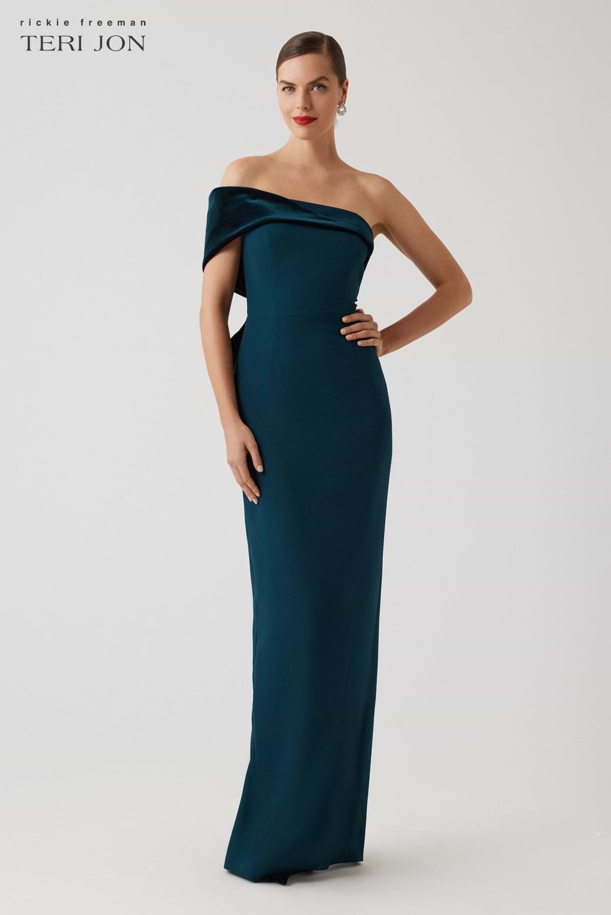 Crepe Off The Shoulder Bow Gown