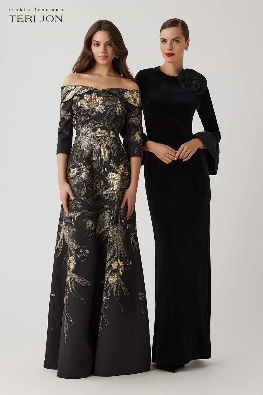 Metallic Jacquard Fold Off The Shoulder Gown