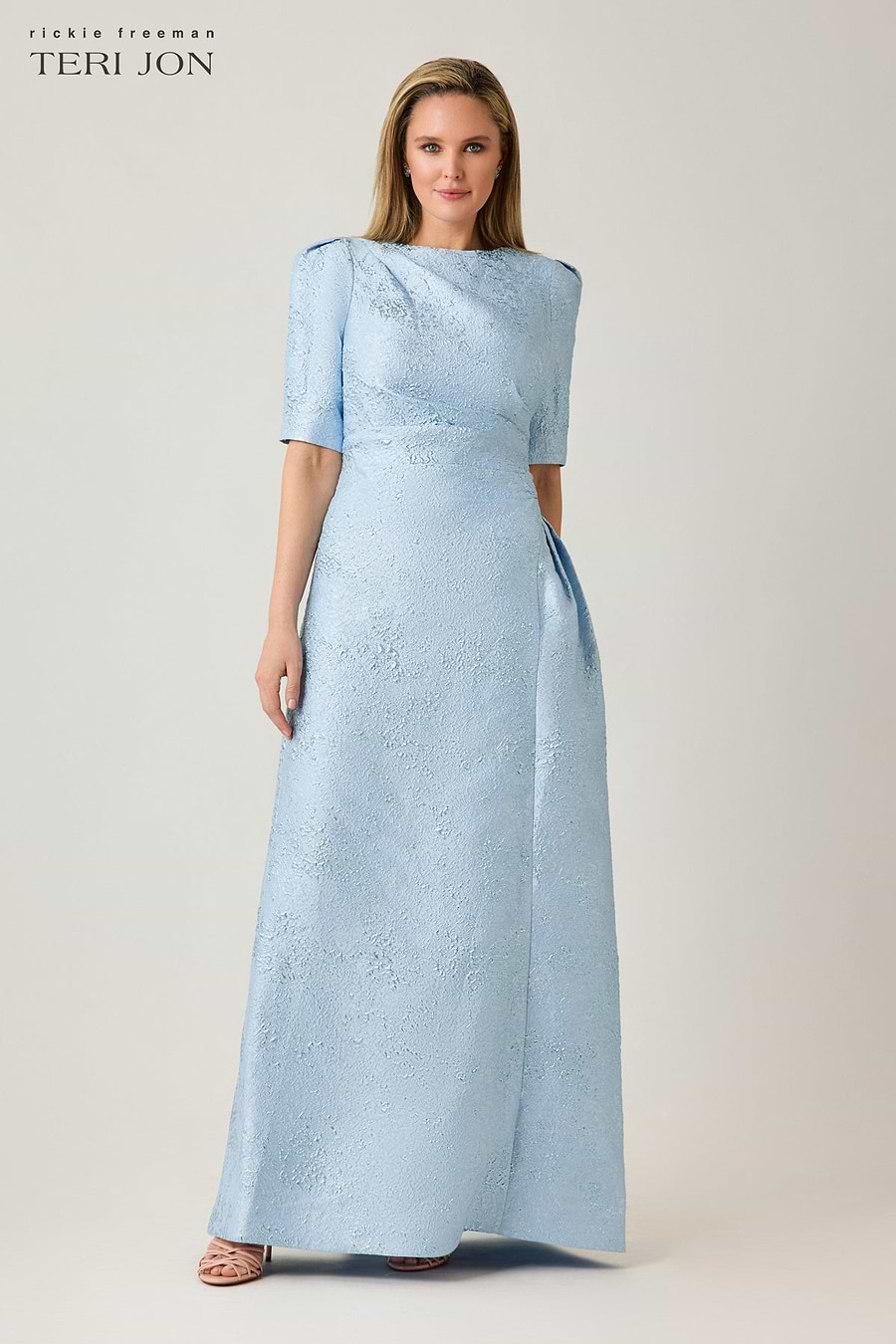 Metallic Jacquard Side Drape Gown
