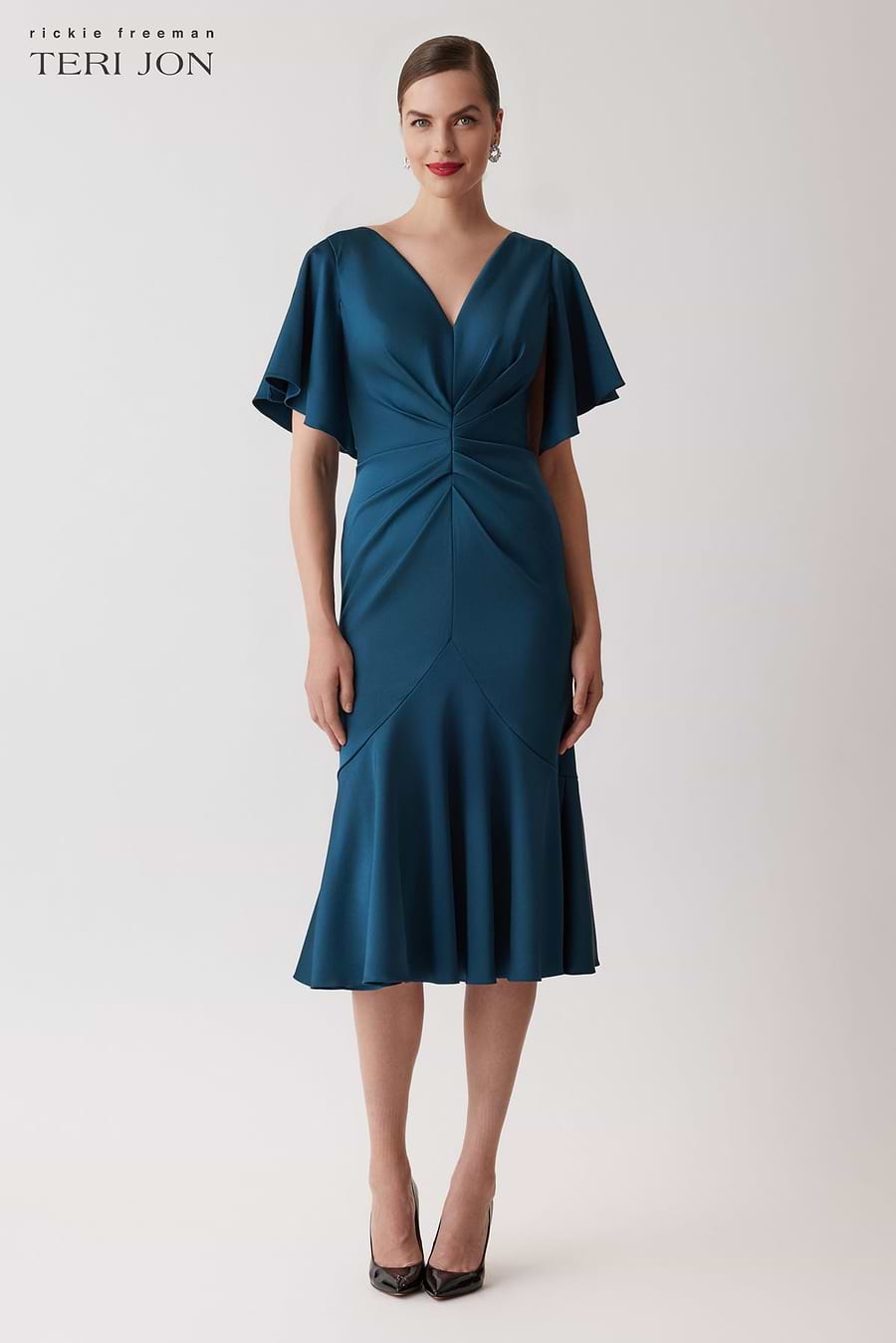 teri jon cocktail dress Stretch Crepe Pearl Trim Size 0 The tea TERI JON SLEEVLESS SILK LINEN