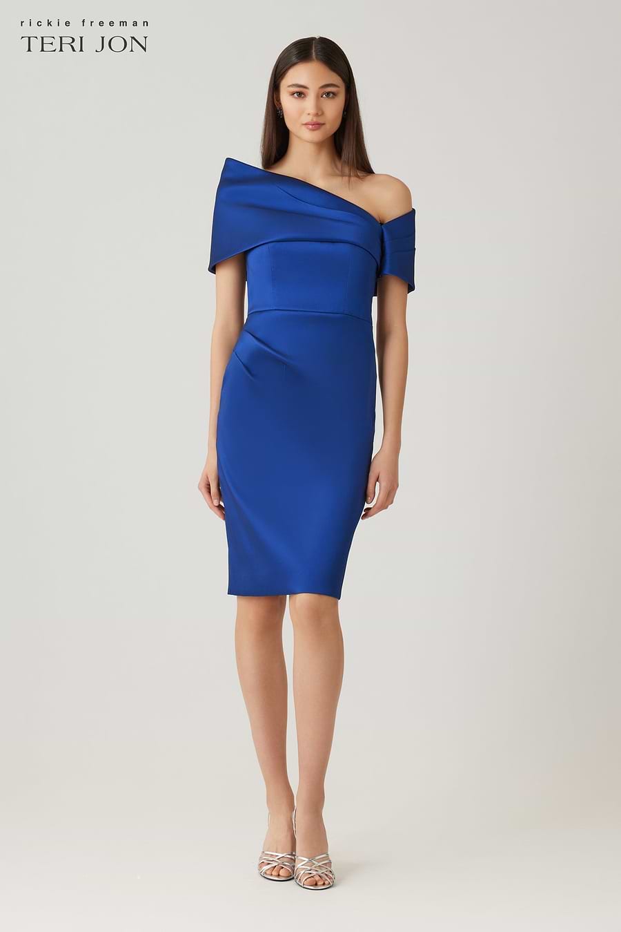Stretch Taffeta Asymmetrical Off The Shoulder Cuff Dress