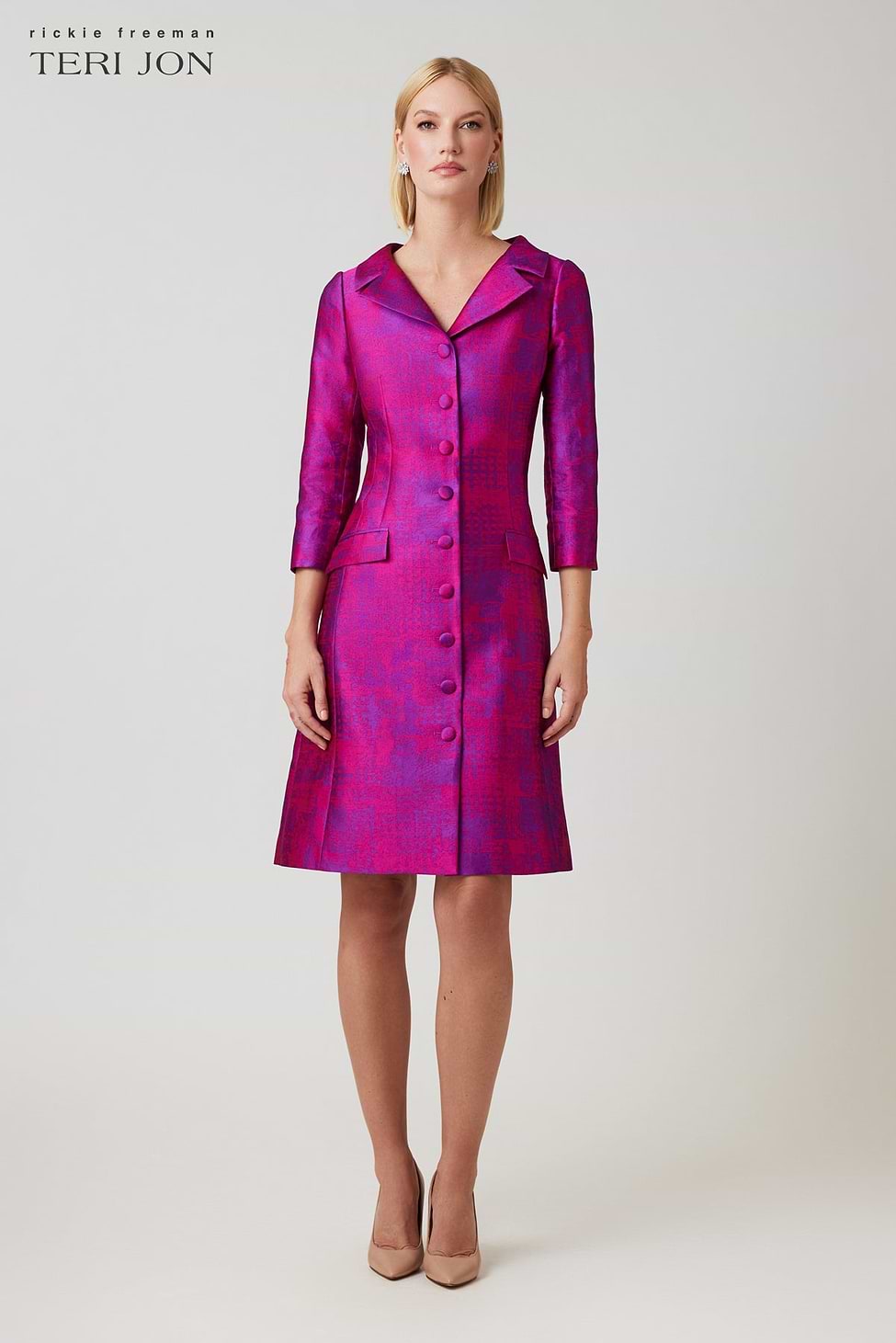 Teri Jon Two Tone Jacquard Coat Dress Size 6