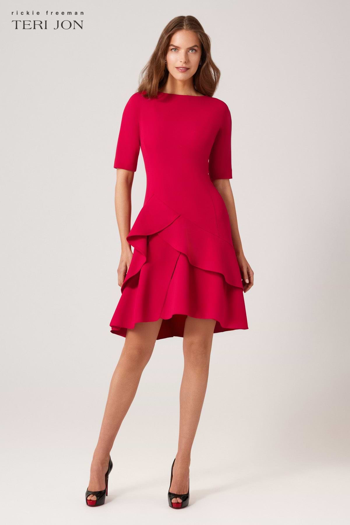 Stretch Crepe Double Ruffle Hem Dress