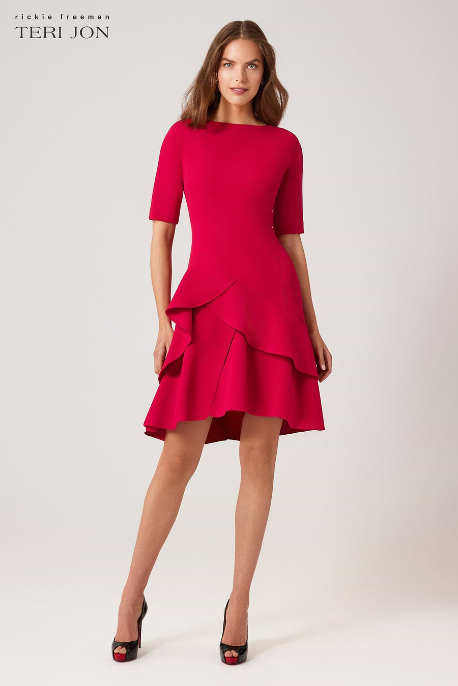 Stretch Crepe Double Ruffle Hem Dress
