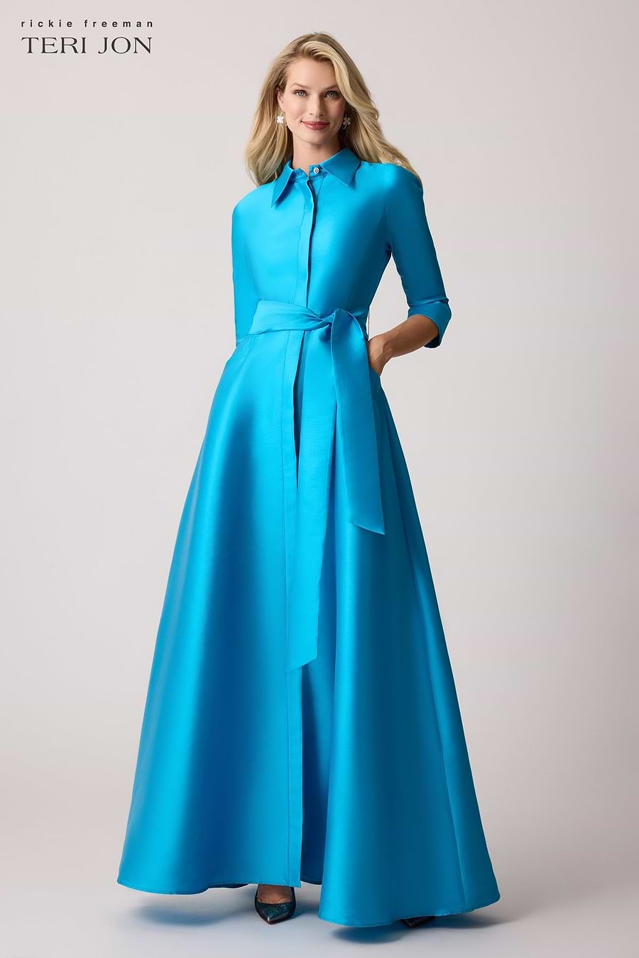 Teri Jon Mikado Twill Shirt Waist Gown Size 8