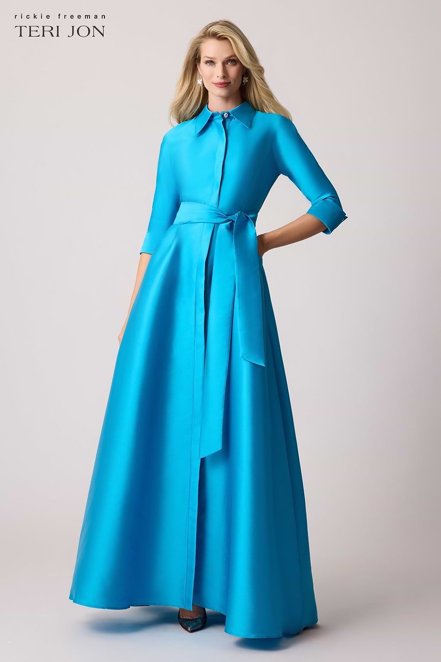 Teri Jon Mikado Twill Shirt Waist Gown Size 8