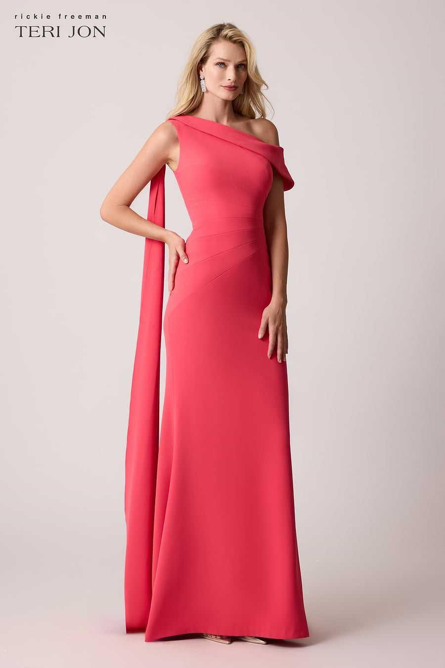 Stretch Crepe Asymmetrical Shoulder Drape Gown