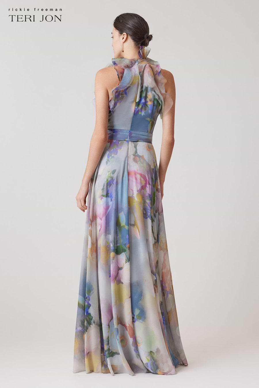 Chiffon Watercolor Organza Halter Gown –