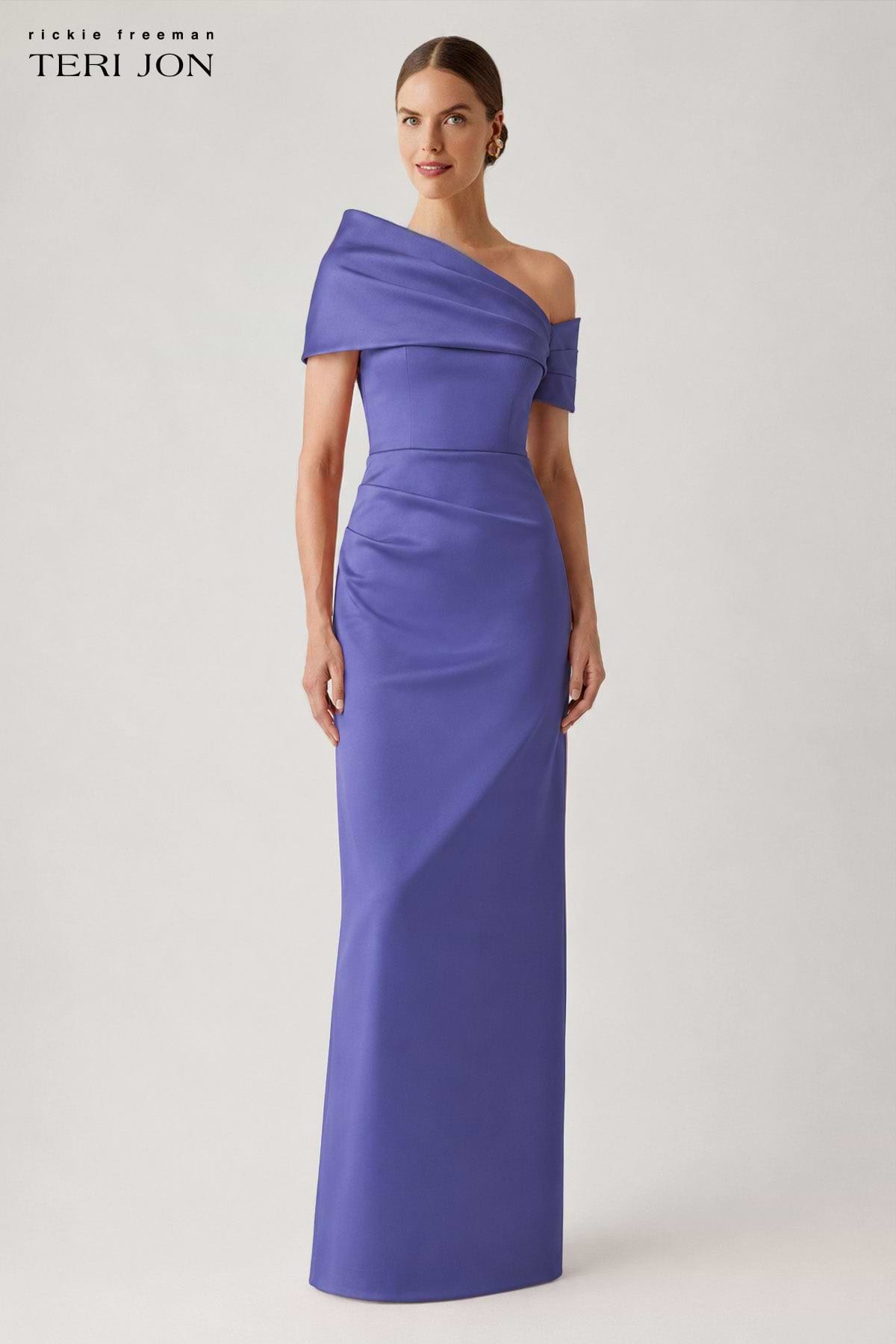 Stretch Mikado Asymmetrical Off Shoulder Cuff Gown –