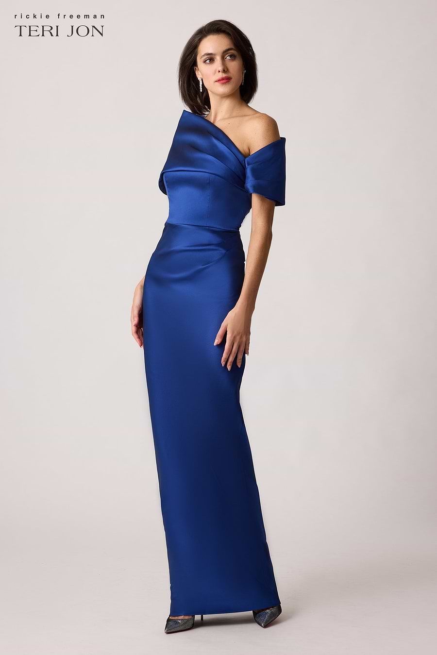 Teri Jon Stretch Mikado Asymmetrical Off Shoulder Cuff Gown Size 12