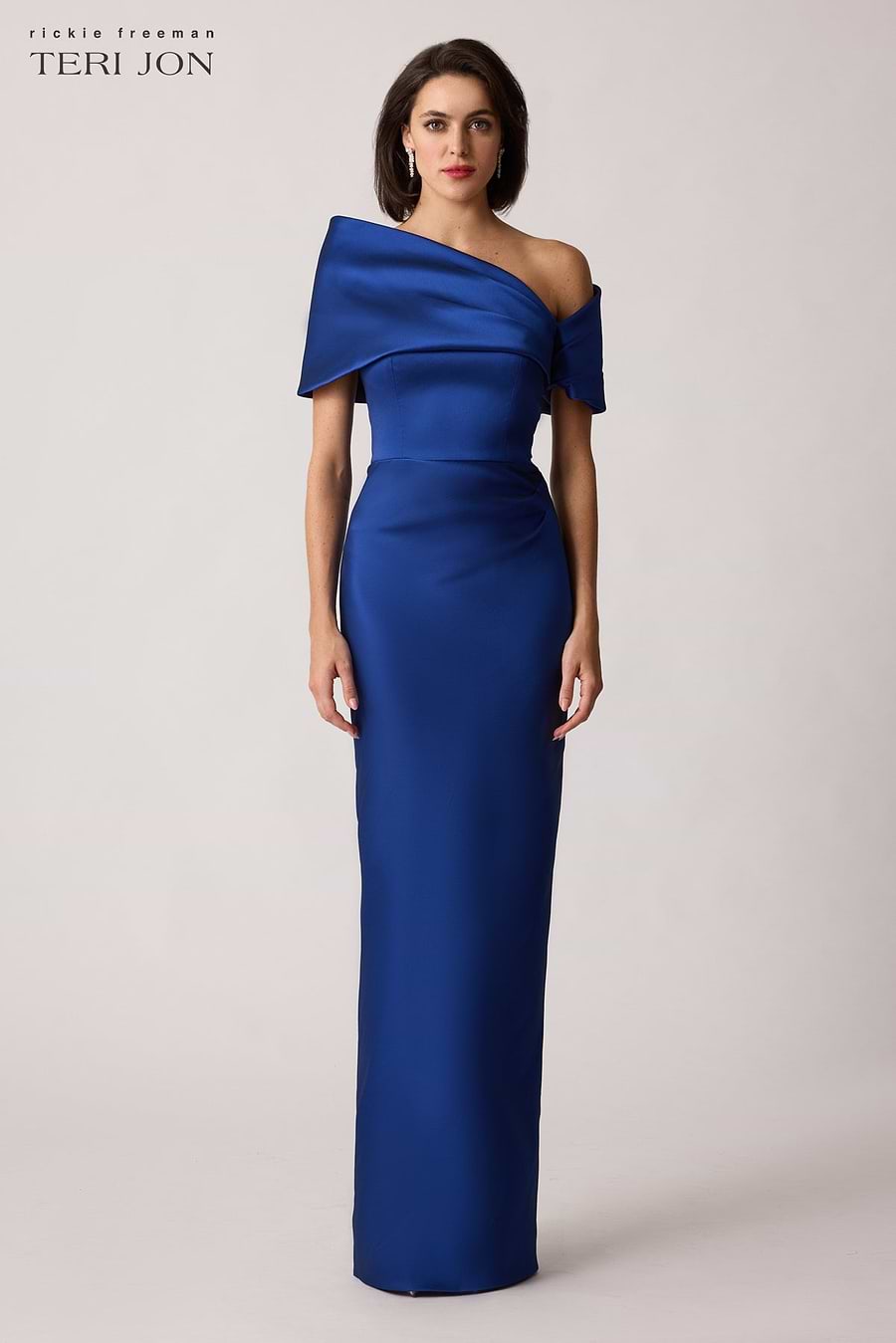 Teri Jon Stretch Mikado Asymmetrical Off Shoulder Cuff Gown Size 12