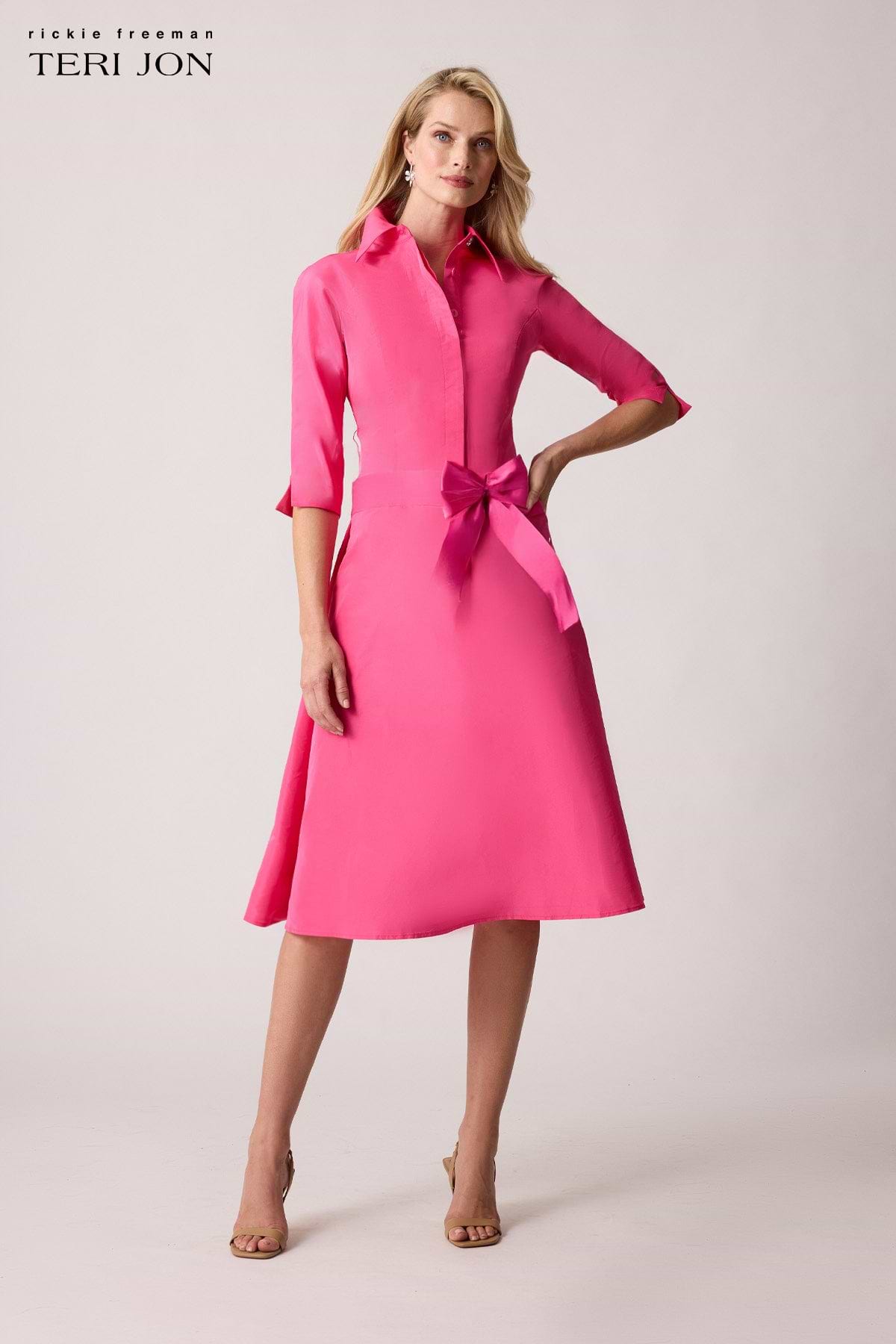 Taffeta Drop Waist Shirt Dress