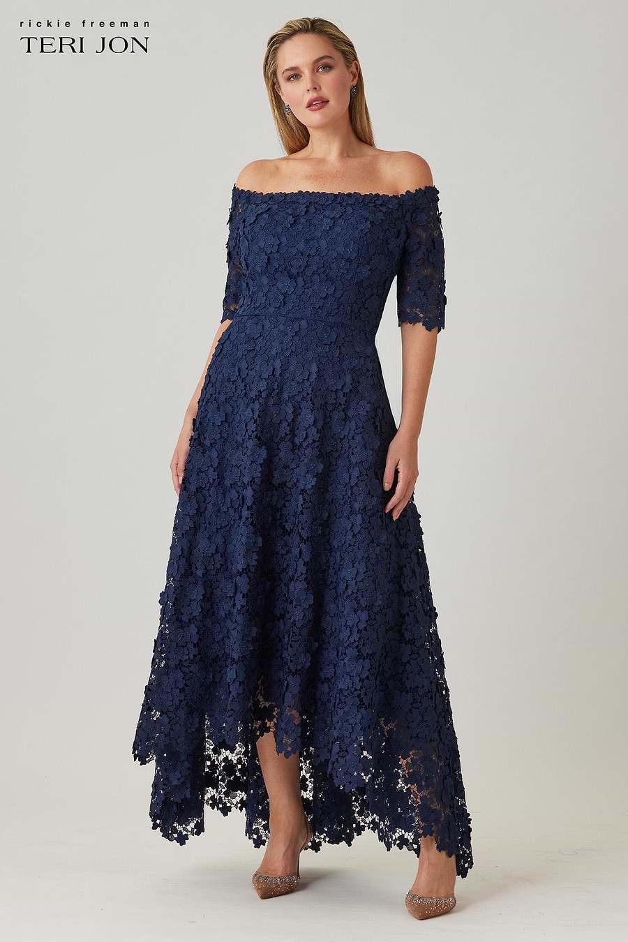 Lace Off The Shoulder High Low Dress