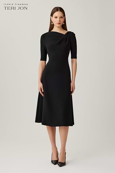Teri Jon Crepe Asymmetrical Draped A Line Dress Size 16