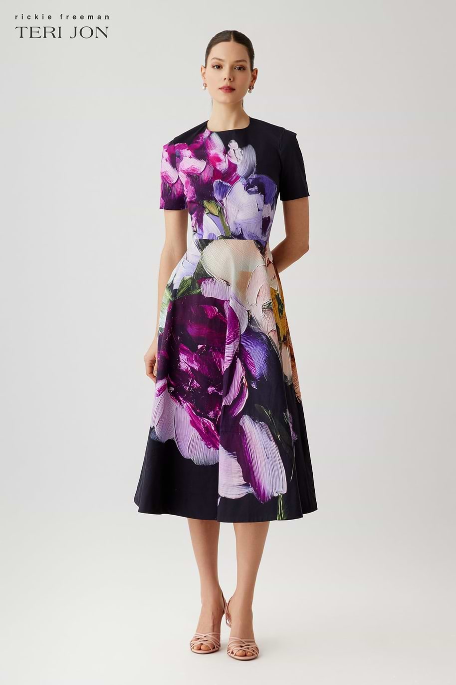Cotton Print Short Sleeve Jewel Neck Fit And Flare Dress
