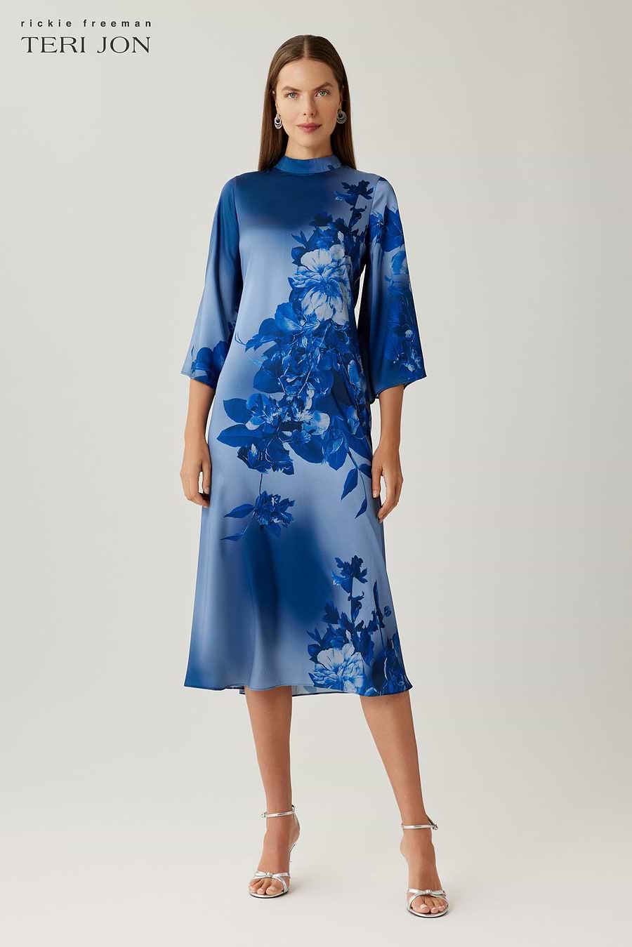 Twill Mock Neck Kimono Midi Dress