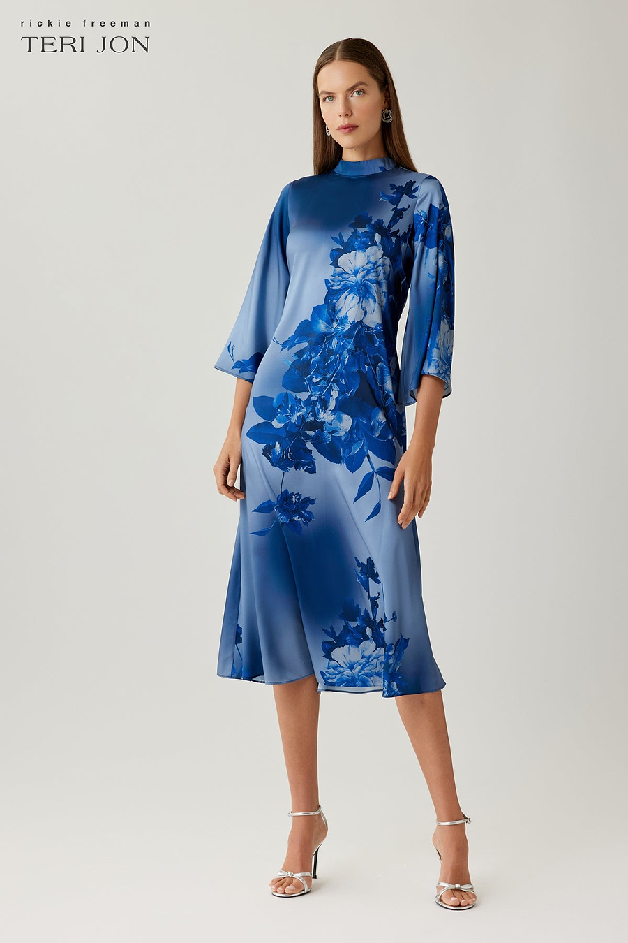 Twill Mock Neck Kimono Midi Dress