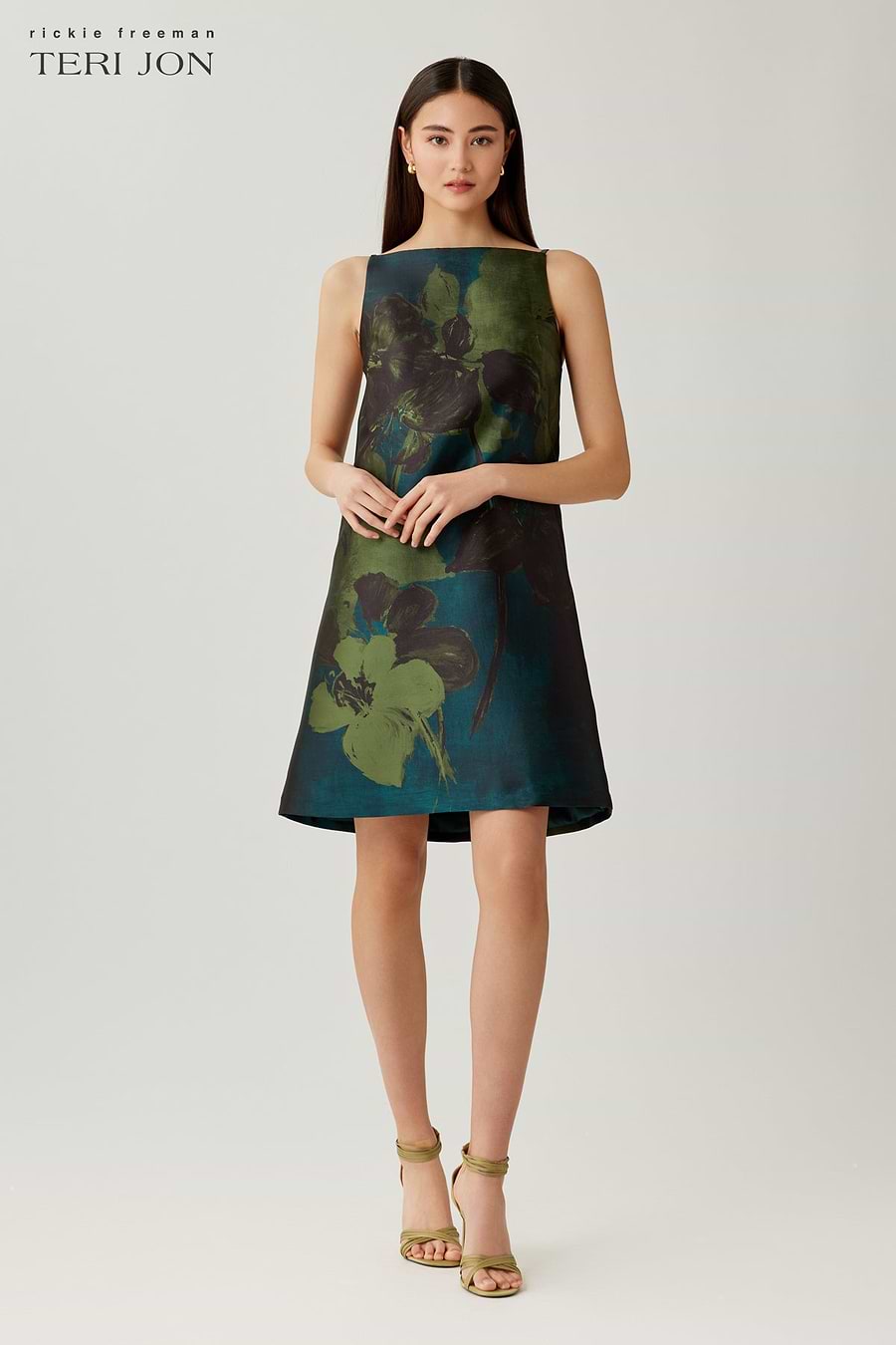 Teri Jon Mikado Floral Painted Shift Dress Size 20