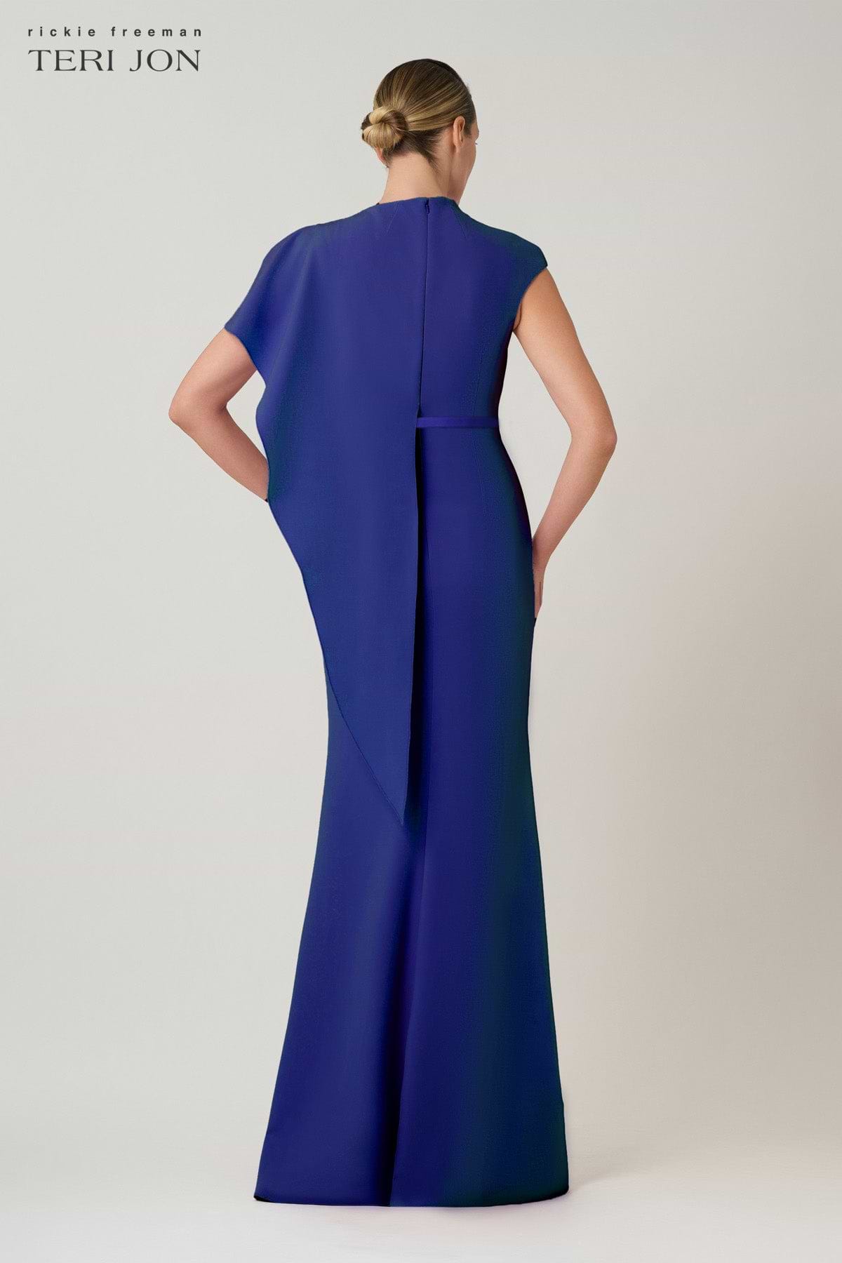 Teri Jon Crepe Asymmetrical Side Drape Gown Size 12