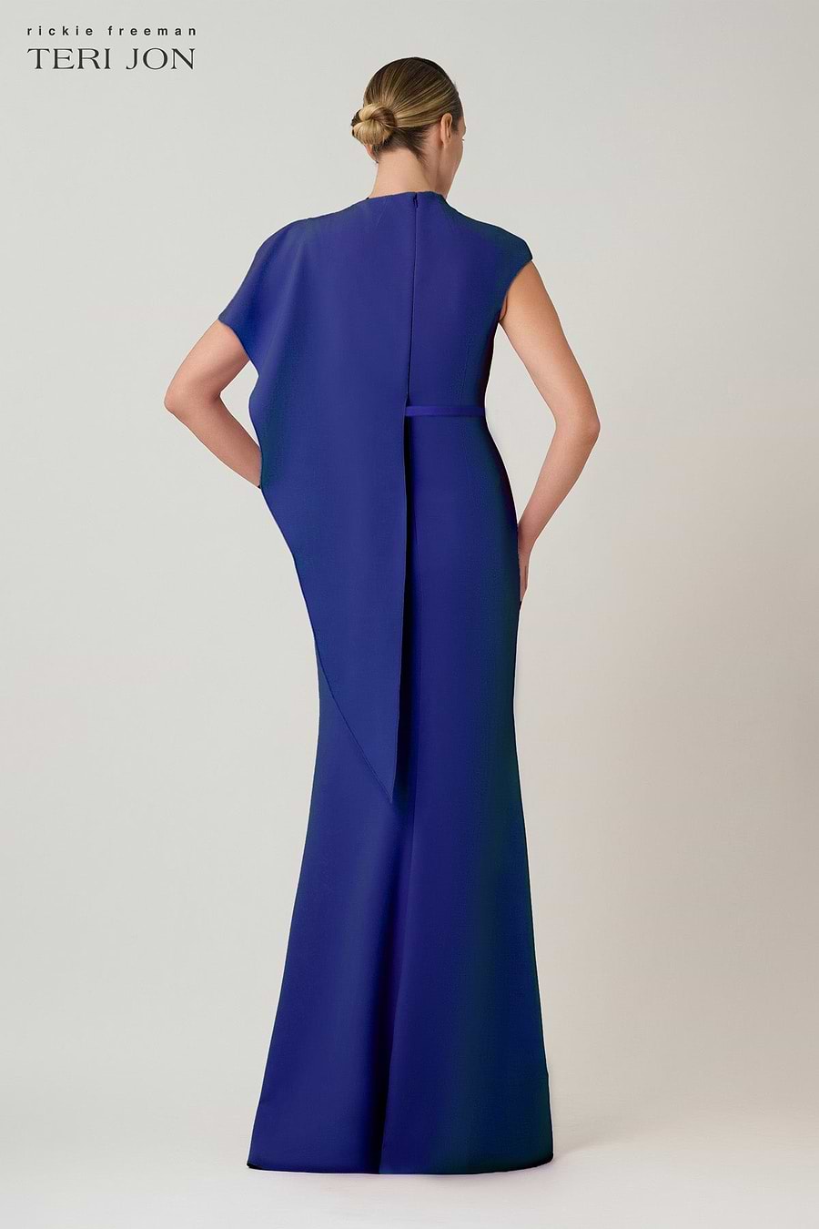 Teri Jon Crepe Asymmetrical Side Drape Gown Size 12