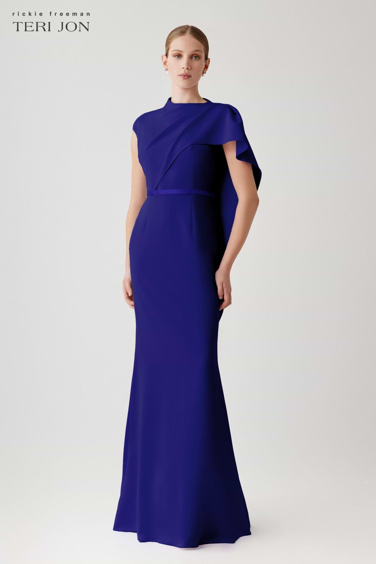 Teri Jon Crepe Asymmetrical Side Drape Gown Size 12