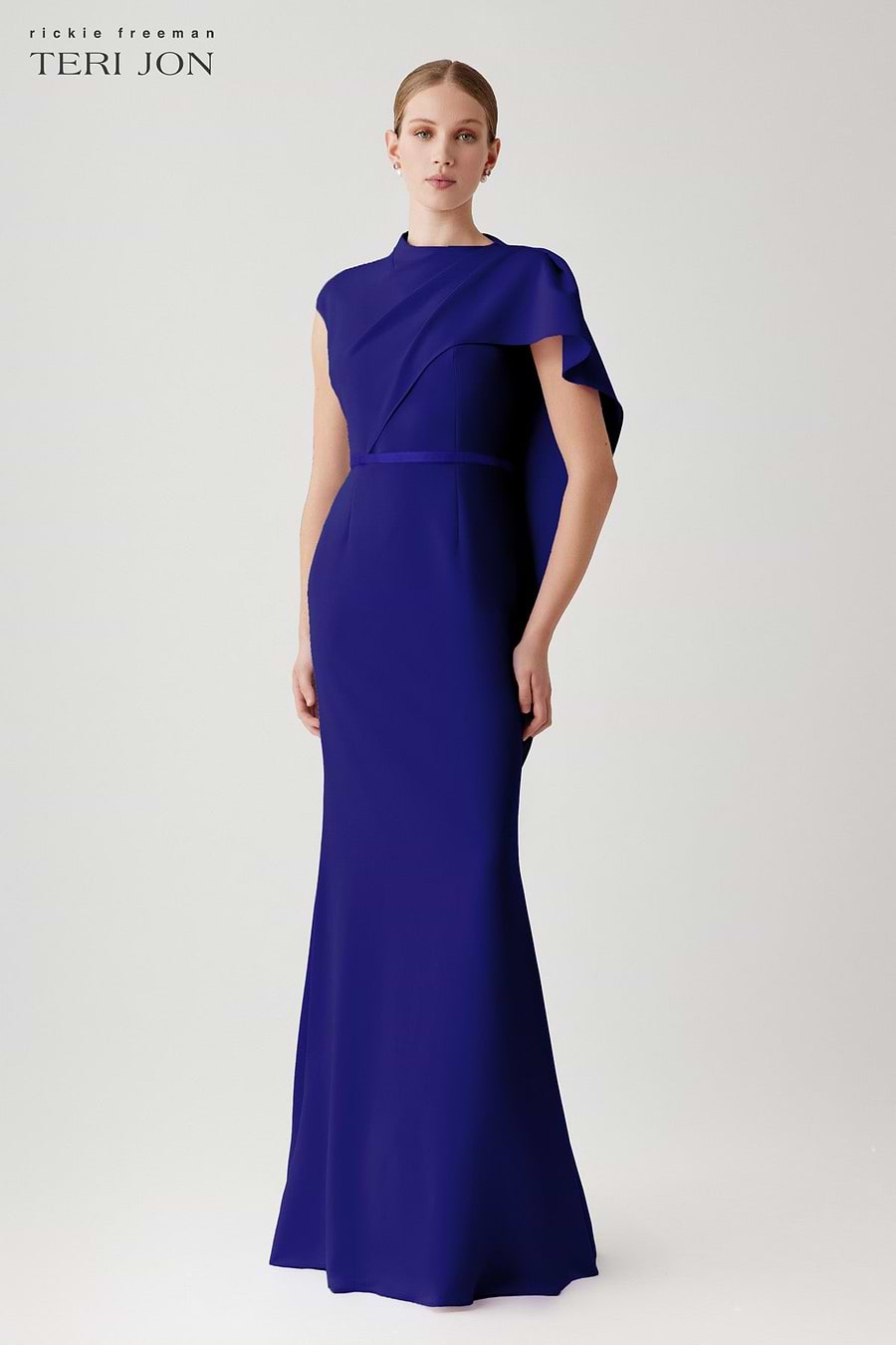 Teri Jon Crepe Asymmetrical Side Drape Gown Size 12