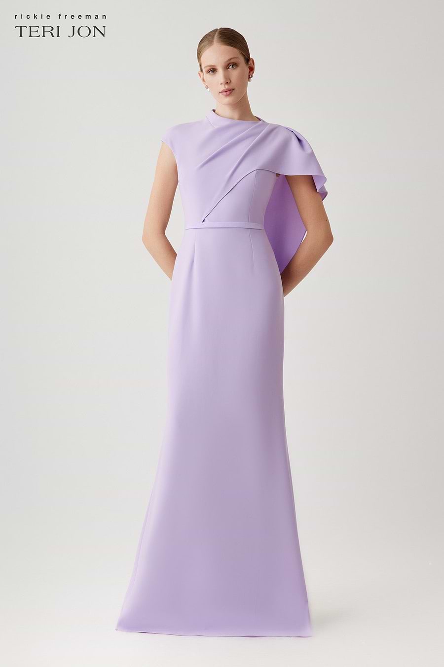 Teri Jon Crepe Asymmetrical Side Drape Gown Size 0