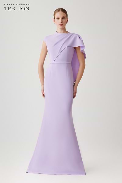 Teri Jon Crepe Asymmetrical Side Drape Gown Size 0