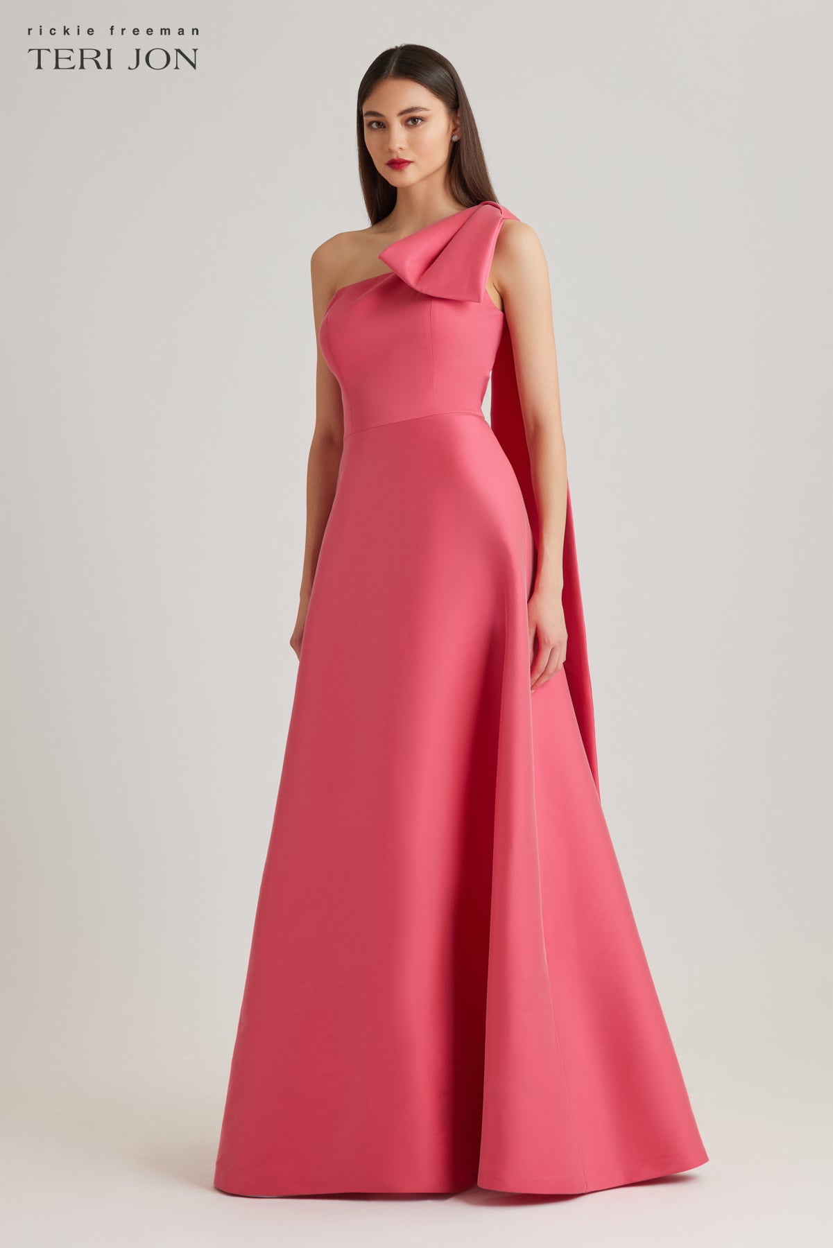 Teri Jon Mikado Bow One Shoulder A Line Skirt Gown Size 2