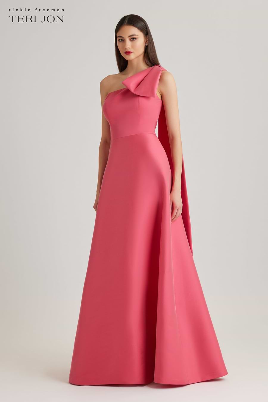 Teri Jon Mikado Bow One Shoulder A Line Skirt Gown Size 2