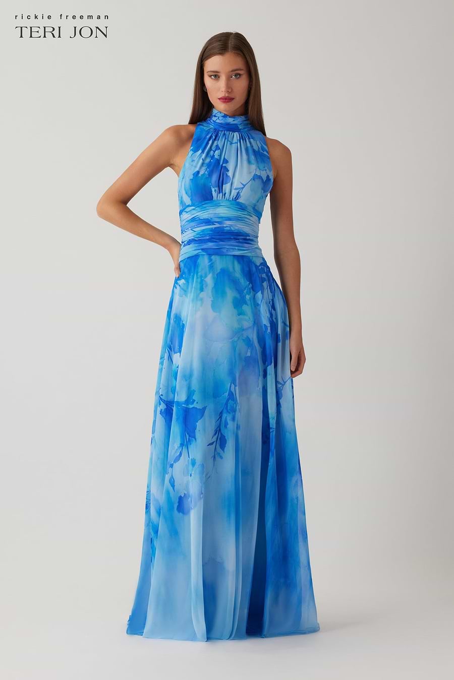 Chiffon Cloud Printed Halter Gown