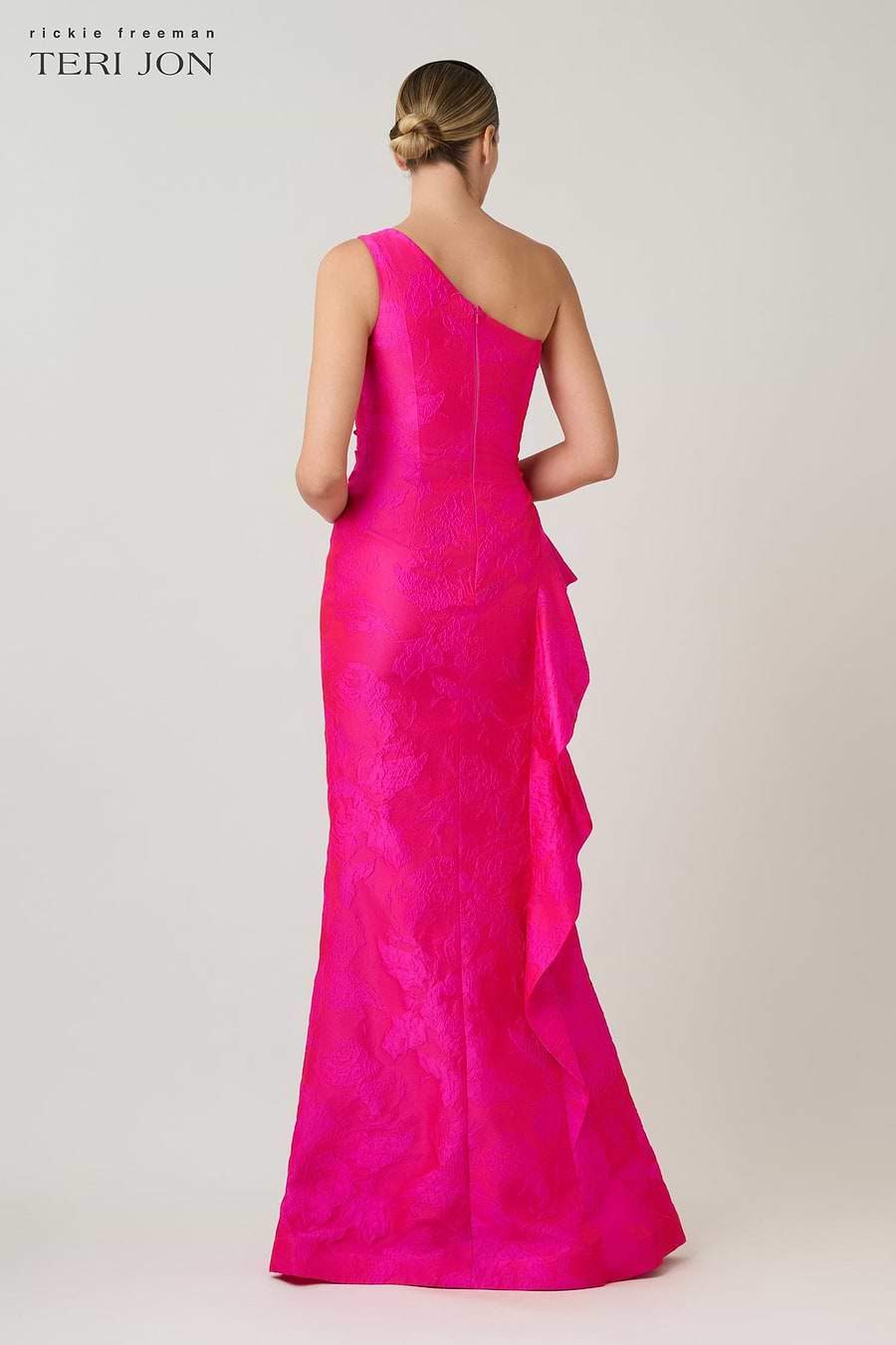 Teri Jon One Shoulder Side Ruffle Gown Size 4