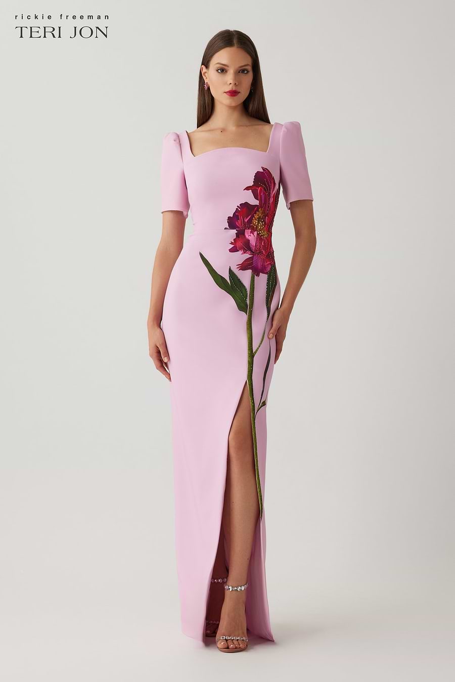 flower print dress Sherri Hill Floral Prom 56319 Ivory/Blue Print / 12 The Lily Dress is a midi Teri Jon Crepe Flower Print