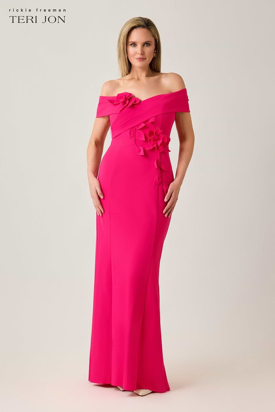 Teri Jon Scuba Floral Applique Gown Size 4