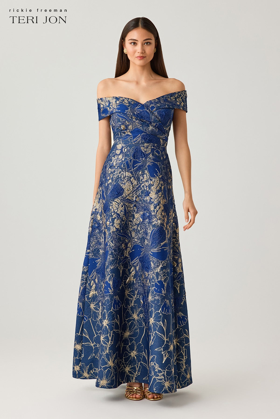 Jacquard Metallic Off The Shoulder A Line Gown – Terijon.com