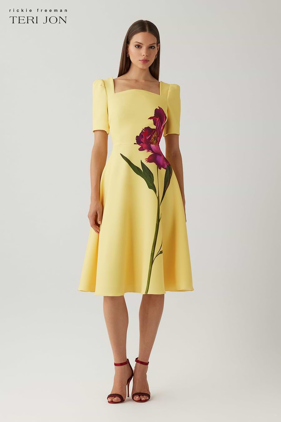 Teri Jon Scuba Square Neck Print Fit And Flare Dress Size 0
