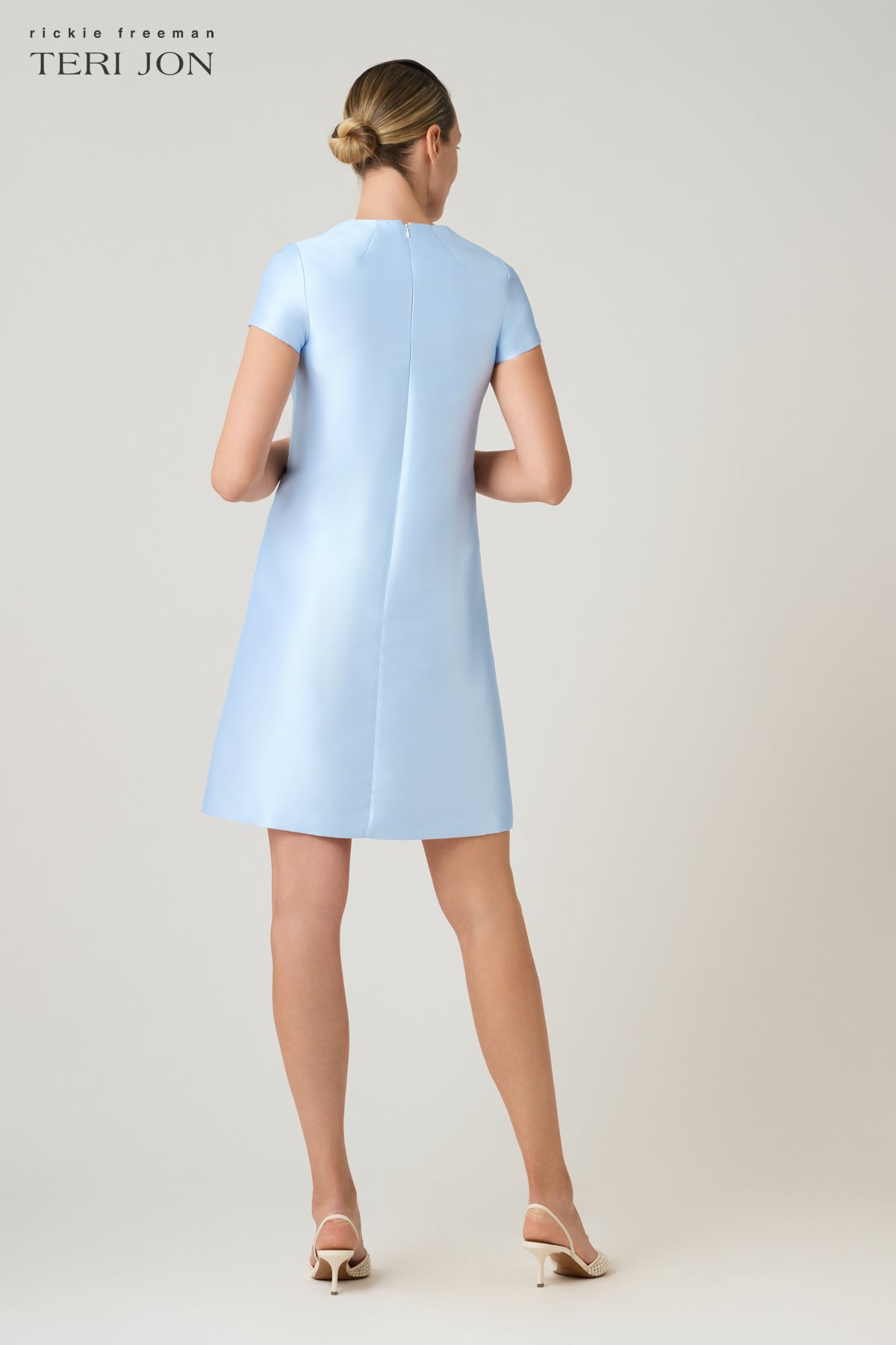 Faille Cap-Sleeve A-Line Dress with Floral Detail –