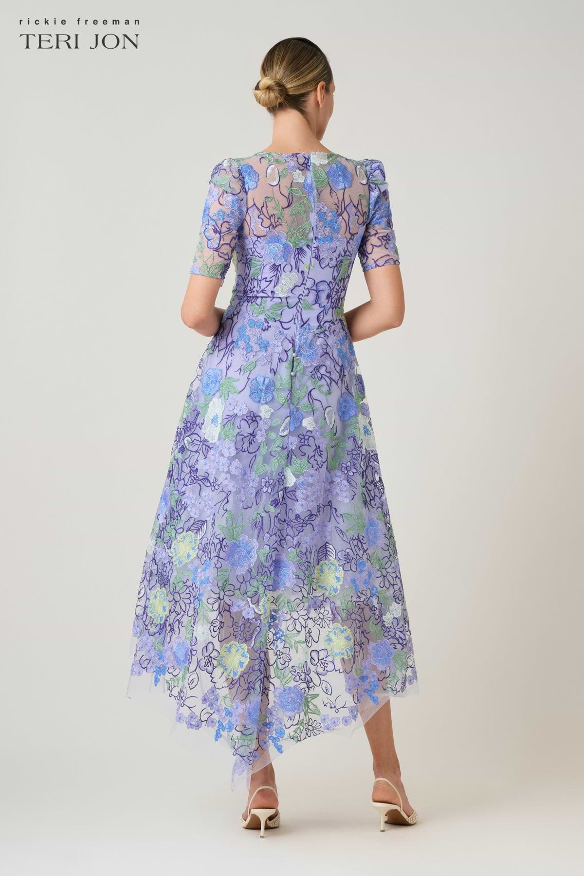 Teri Jon Embroidred Tulle Floral High Low Hem Dress Size 10