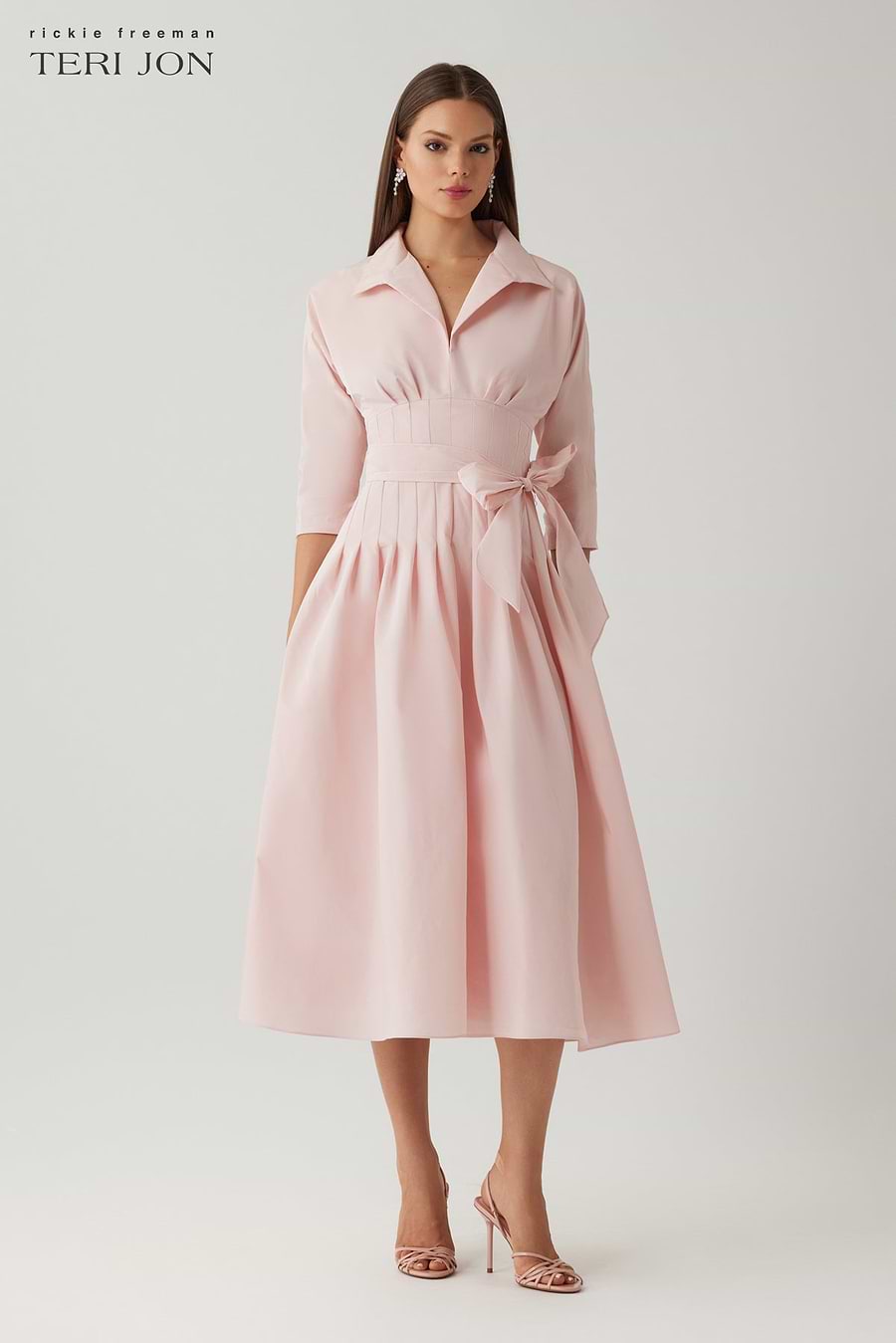 Taffeta Tea Length Shirt Dress (with Waist Seam Detail)