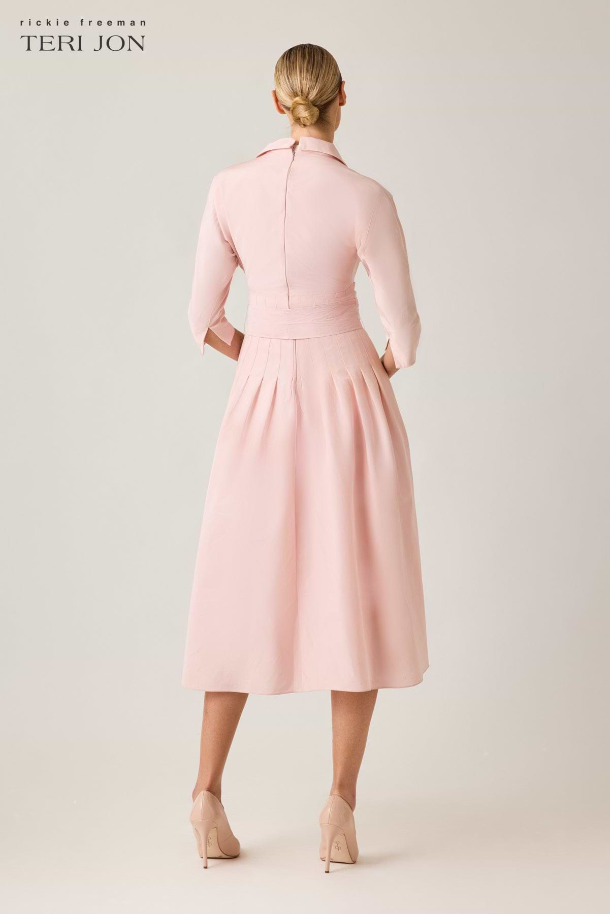 Taffeta Tea Length Shirt Dress (with Waist Seam Detail)