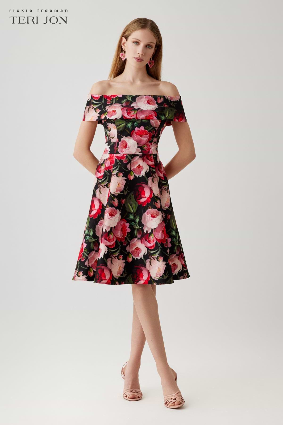 Mikado Floral Print Fit And Flare Dress – Terijon.com
