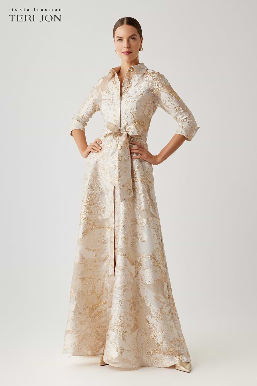 Metallic Burn Out Jacquard Shirt Waist Gown –